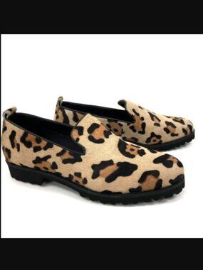 NIB Genuine Leather & Calf Hair Leopard Print Loafers, 7